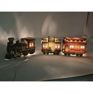 Vintage Porcelain Lighted Train Hand Painted Christmas Santa 3 Piece